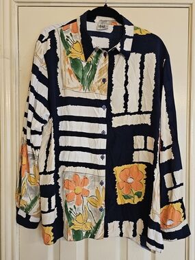 Today Navy Floral Patchwork Beach Cover-Up Blouse